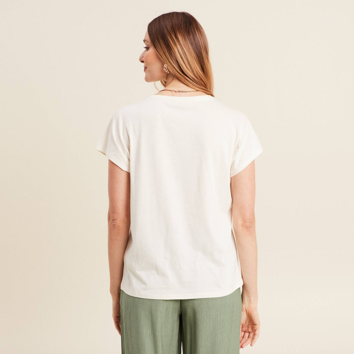 T-shirt manches courtes ecru femme