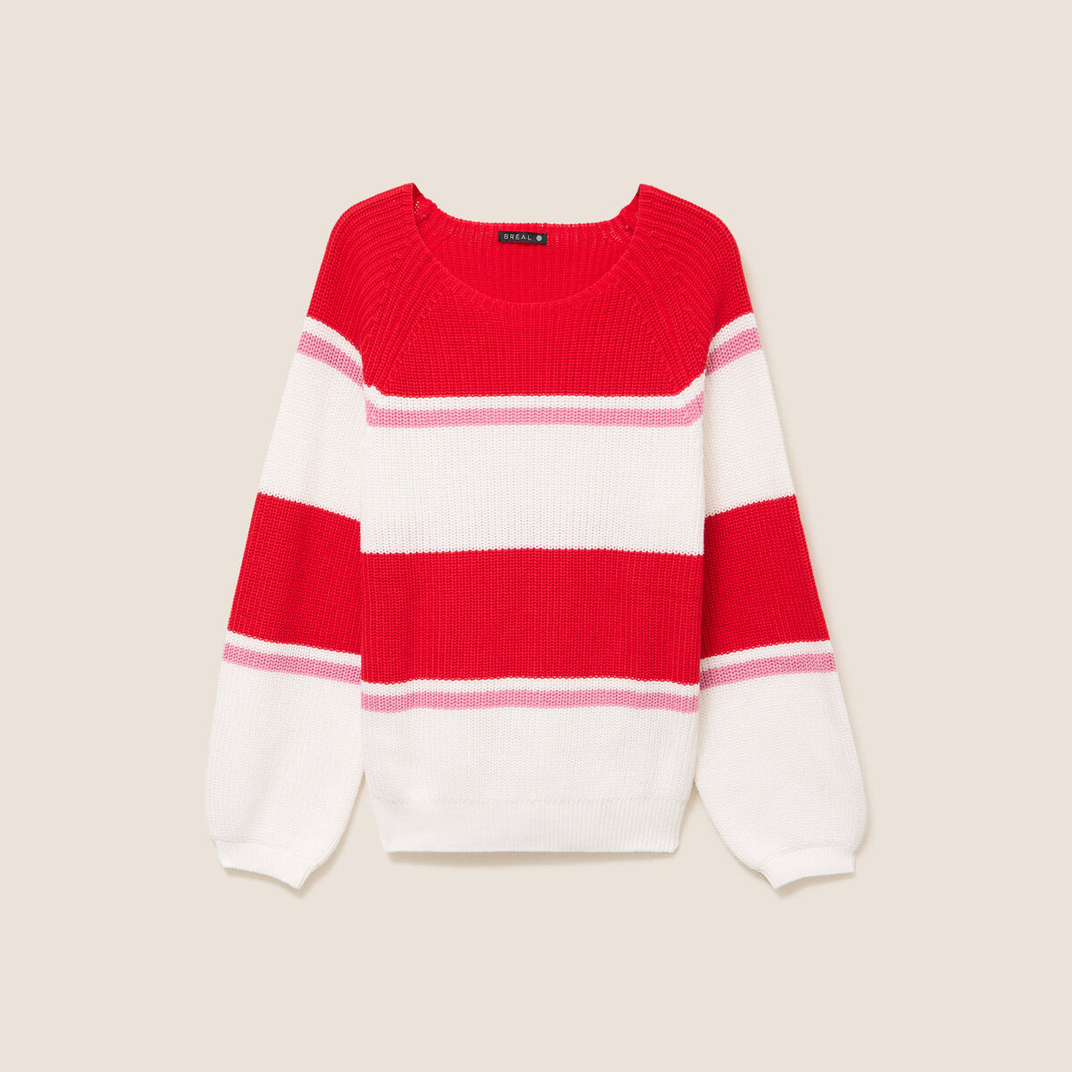 Pull droit col rond en coton ecru femme