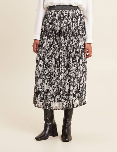 Jupe longue droite plissée noir femme