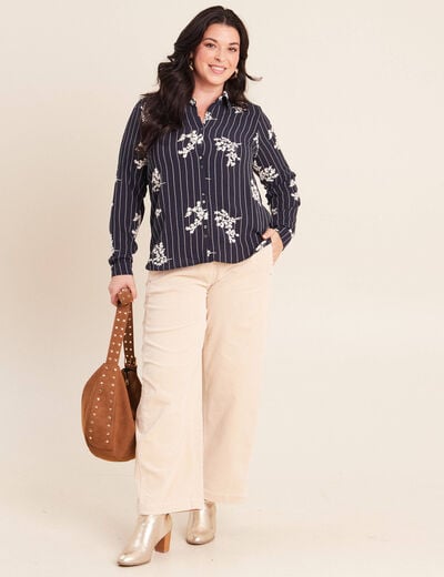 Pantalon barrel 7/8&egrave;me en velours sable femme