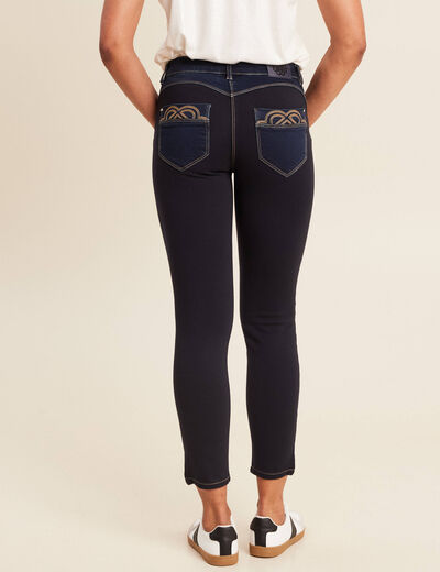 Jean ajusté 7/8ème effet bi-matière denim brut femme