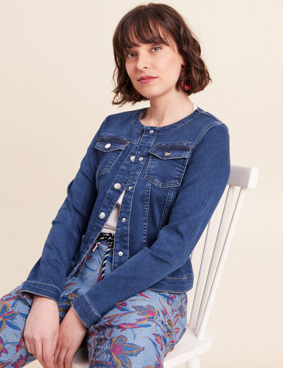 Veste En Jean Réversible Pour Femme SS7 - Denim Extensible, 2 Poches, Fit Casual - Idéale Printemps Et Automne