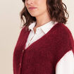 Gilet droit mi-long col v bordeaux femme
