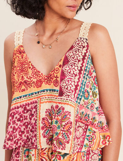 Robe fluide &eacute;vas&eacute;e &agrave; fines bretelles rose femme