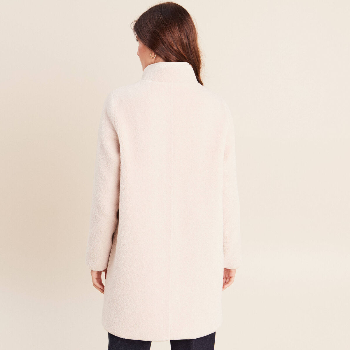 Manteau bouclette doubl&eacute; manches longues ivoire femme