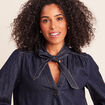 Blouse denim col &agrave; nouer denim brut femme