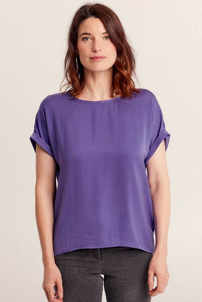 T-shirt manches courtes satin violet femme