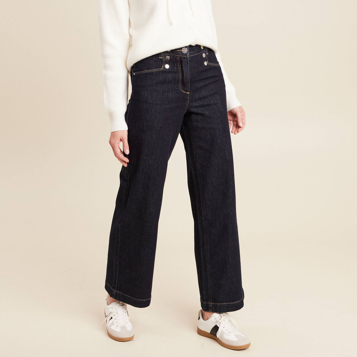 Jean large &agrave; pont denim brut femme