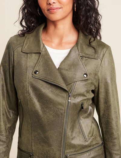Veste esprit motard zippée vert kaki femme