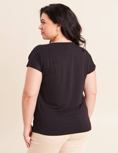T-shirt bi-mati&egrave;re manches courtes noir femme
