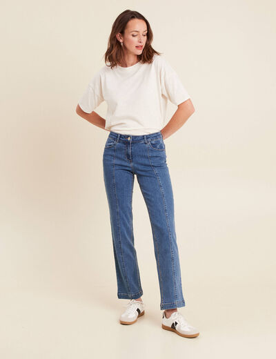 Jean droit taille basculée denim stone femme