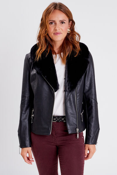 Veste esprit perfecto cintrée noir femme