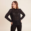 T-shirt cintr&eacute; col montant dentelle noir femme