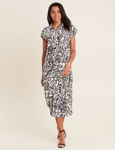 Robe chemise midi ceinturée noir femme