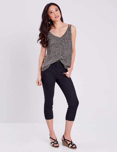 Pantacourt droit taille haute noir femme