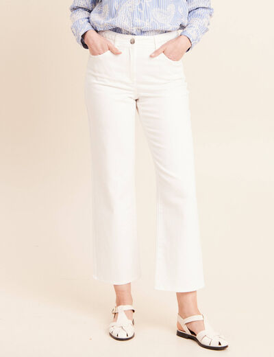 Jean coupe large 7/8&egrave;me taille haute blanc femme