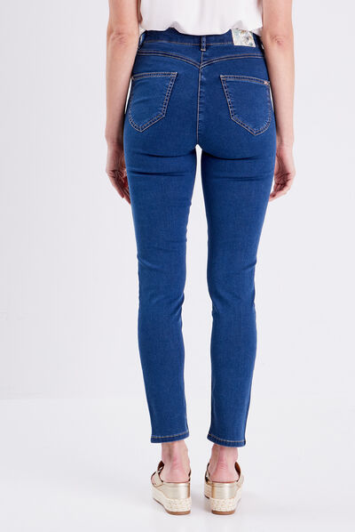 Jean ajusté avec bandes denim stone femme