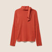 T-shirt col nou&eacute; manches longues rouge fonc&eacute; femme
