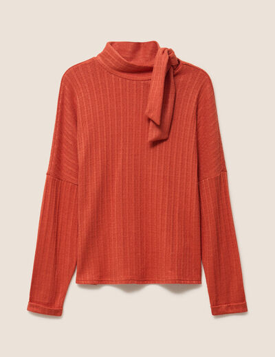 T-shirt col nou&eacute; manches longues rouge fonc&eacute; femme