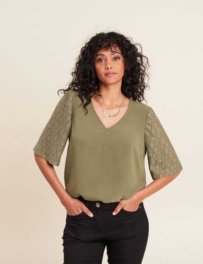 Blouse manches 3/4 vert kaki femme