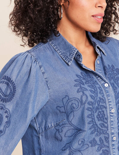 Chemise broderie manches longues denim double stone femme