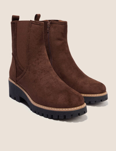 Bottines chelsea crant&eacute;es marron fonc&eacute; femme