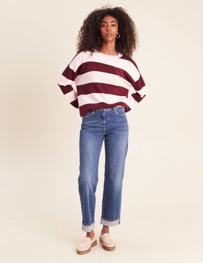 Pull col rond bordeaux femme