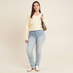 Jean ajusté taille standard long denim baby bleu femme