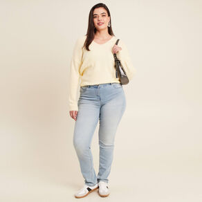 Jean ajusté taille standard long denim baby bleu femme