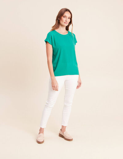T-shirt bi-mati&egrave;re manches courtes vert menthe femme