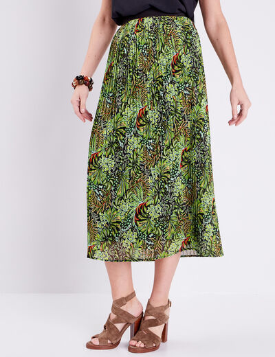 Jupe longue droite plissée vert femme