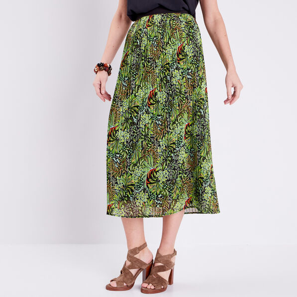 Jupe longue droite plissée vert femme