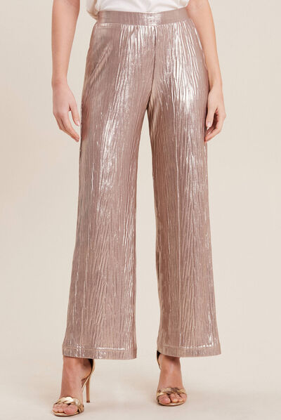 Pantalon flou métallisé couleur or femme