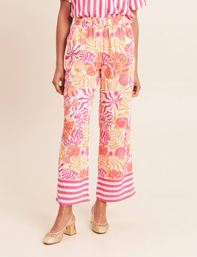 Pantalon fluide et large taille haute rose corail femme