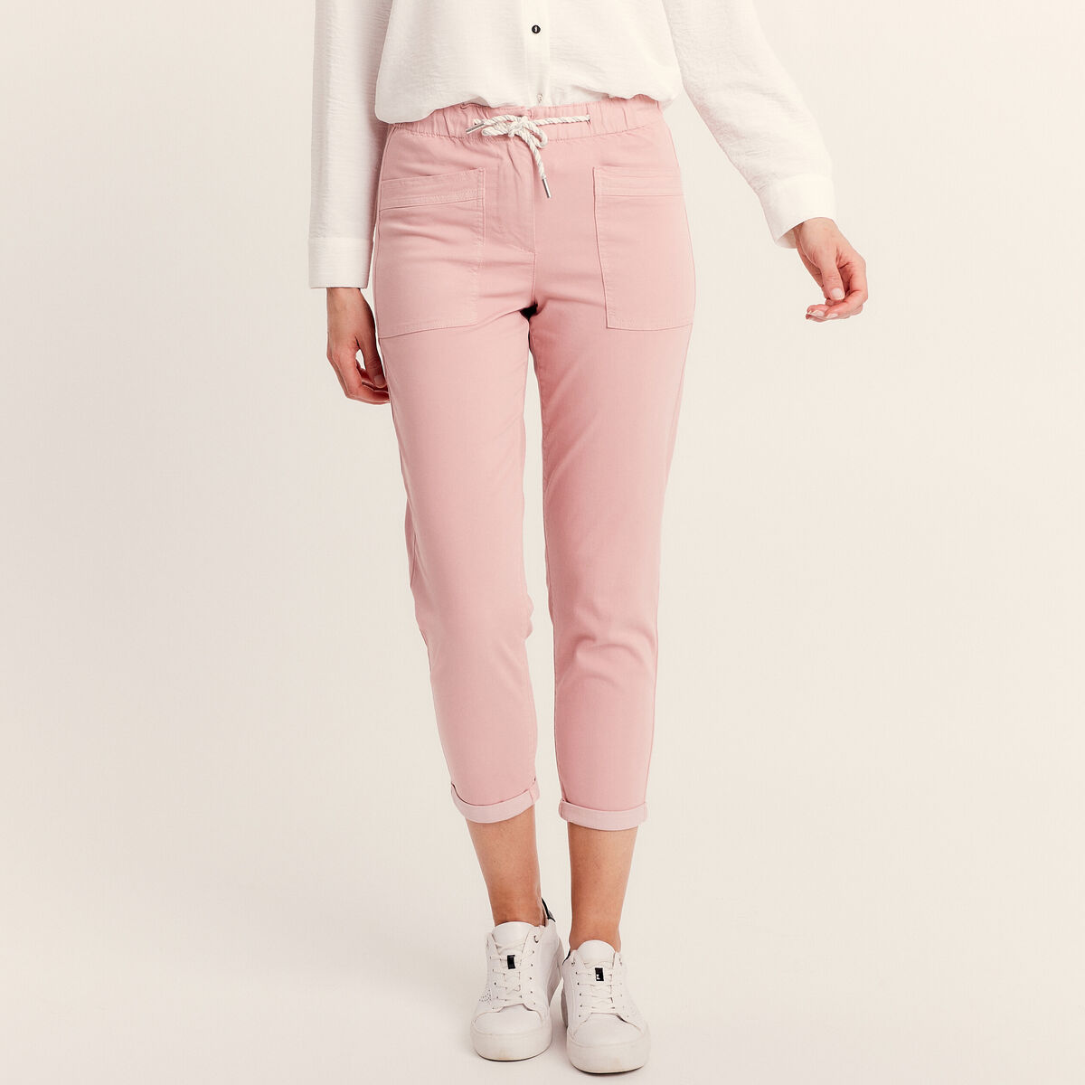 Pantalon coupe mom 7/8&egrave;me rose pastel femme