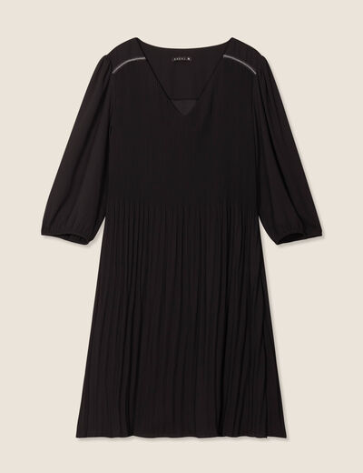 Robe évasée fluide plissée noir femme