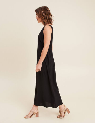 Robe longue fluide col V noir femme