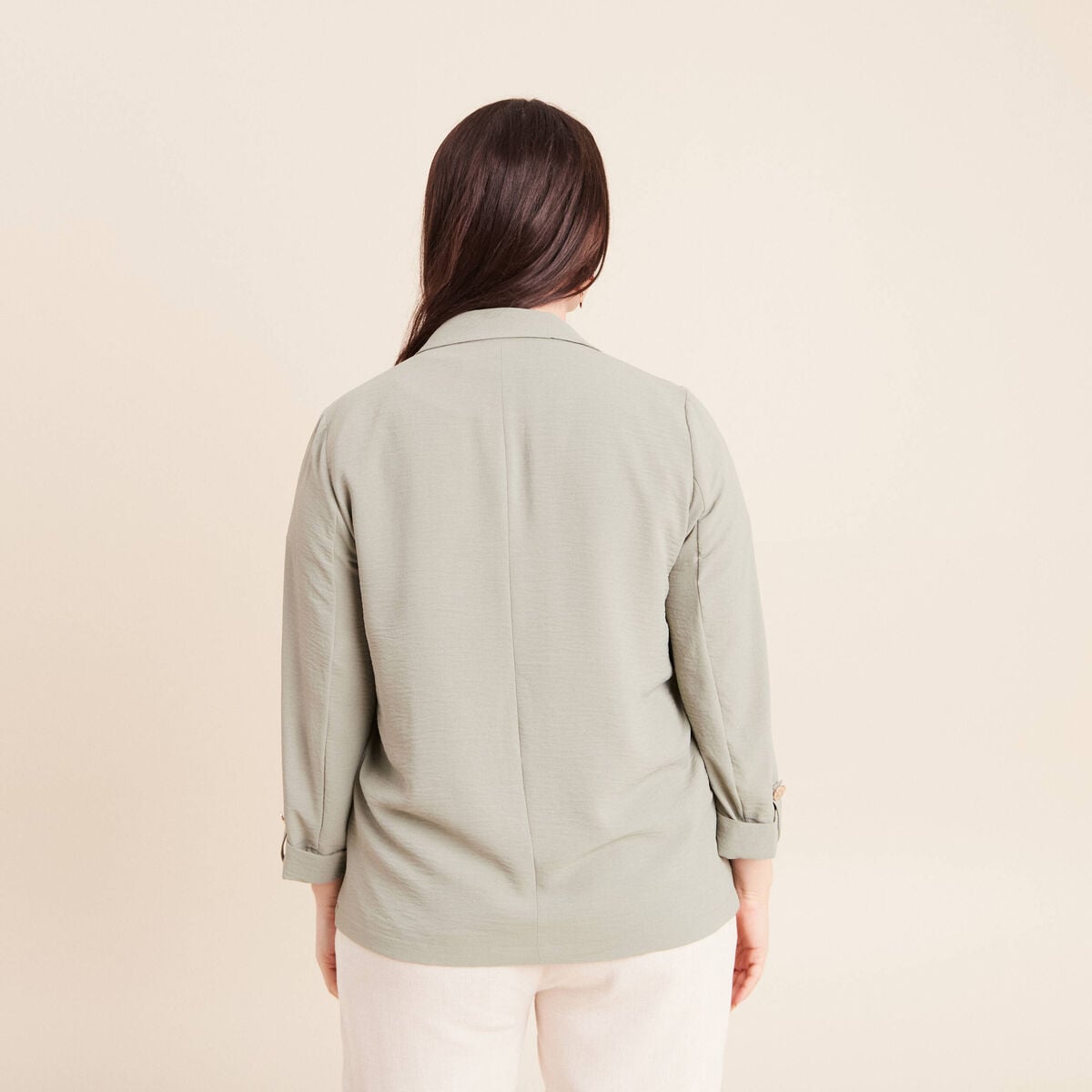 Veste longue droite col tailleur vert clair femme