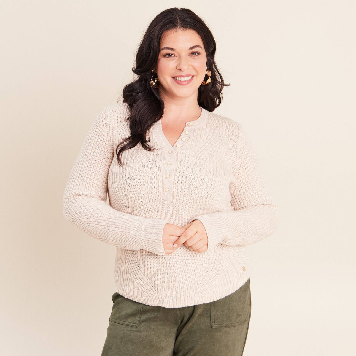 Pull manches longues creme femme