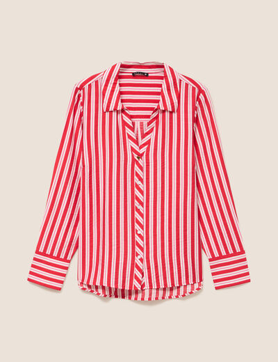 Chemise droite longue fluide col chemise rouge femme