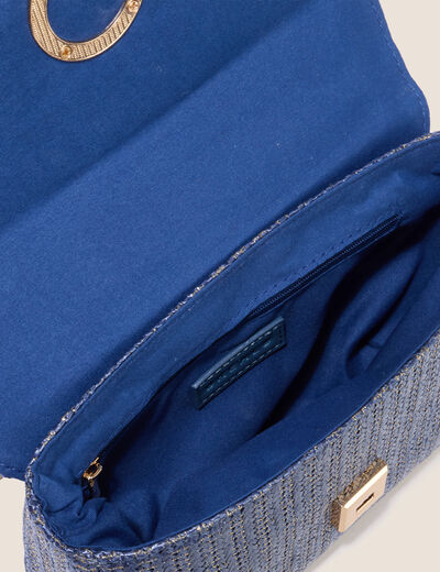 Sac raphia bandouli&egrave;re cha&icirc;ne bleu fonc&eacute; femme