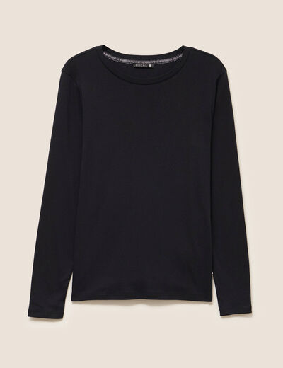 T-shirt ajusté col rond manches longues noir femme