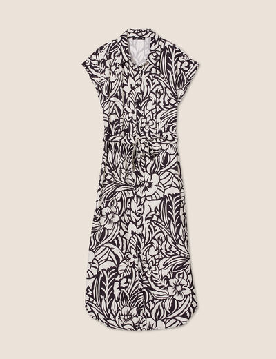 Robe chemise midi ceinturée noir femme