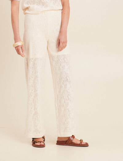 Pantalon large taille basculée ecru femme
