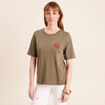 T-shirt col rond manches courtes vert kaki femme