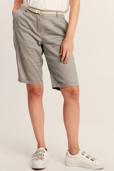 Short droit ceinturé vert clair femme