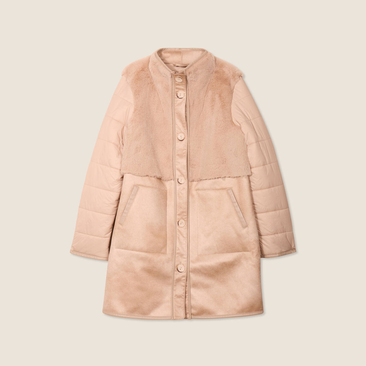 Manteau long su&eacute;dine sable femme