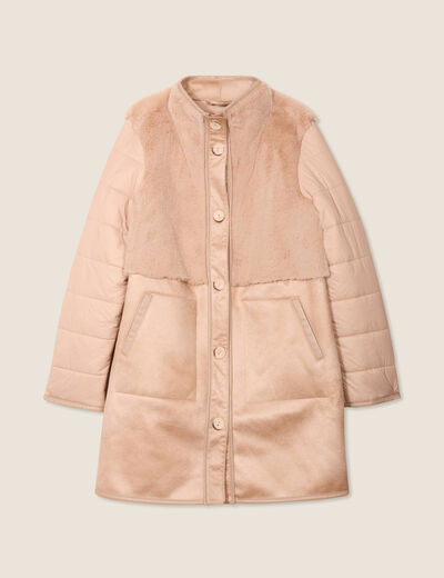 Manteau long suédine sable femme