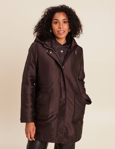 Parka cintr&eacute;e 4 en 1 avec capuche marron fonc&eacute; femme
