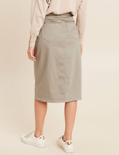 Jupe trapèze réversible longueur genou vert olive femme